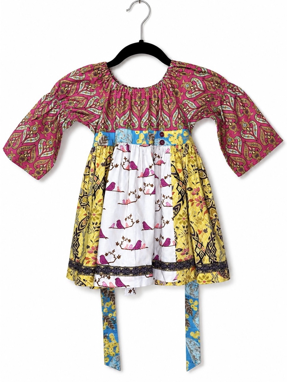 Matilda Jane Platinum Girls Dress Size 6 Bird Floral Patchwork Tie Back Boho